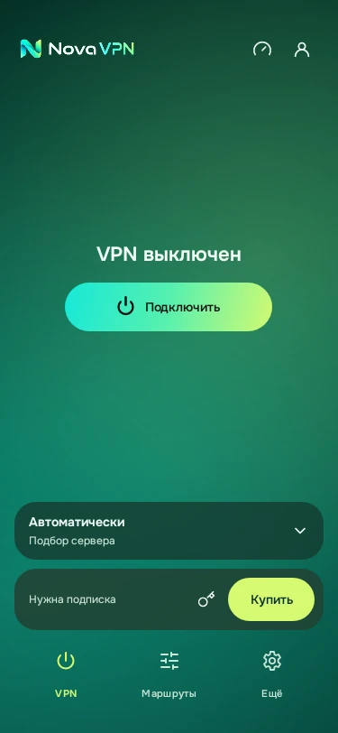 Главный экран Android-приложения Nova VPN